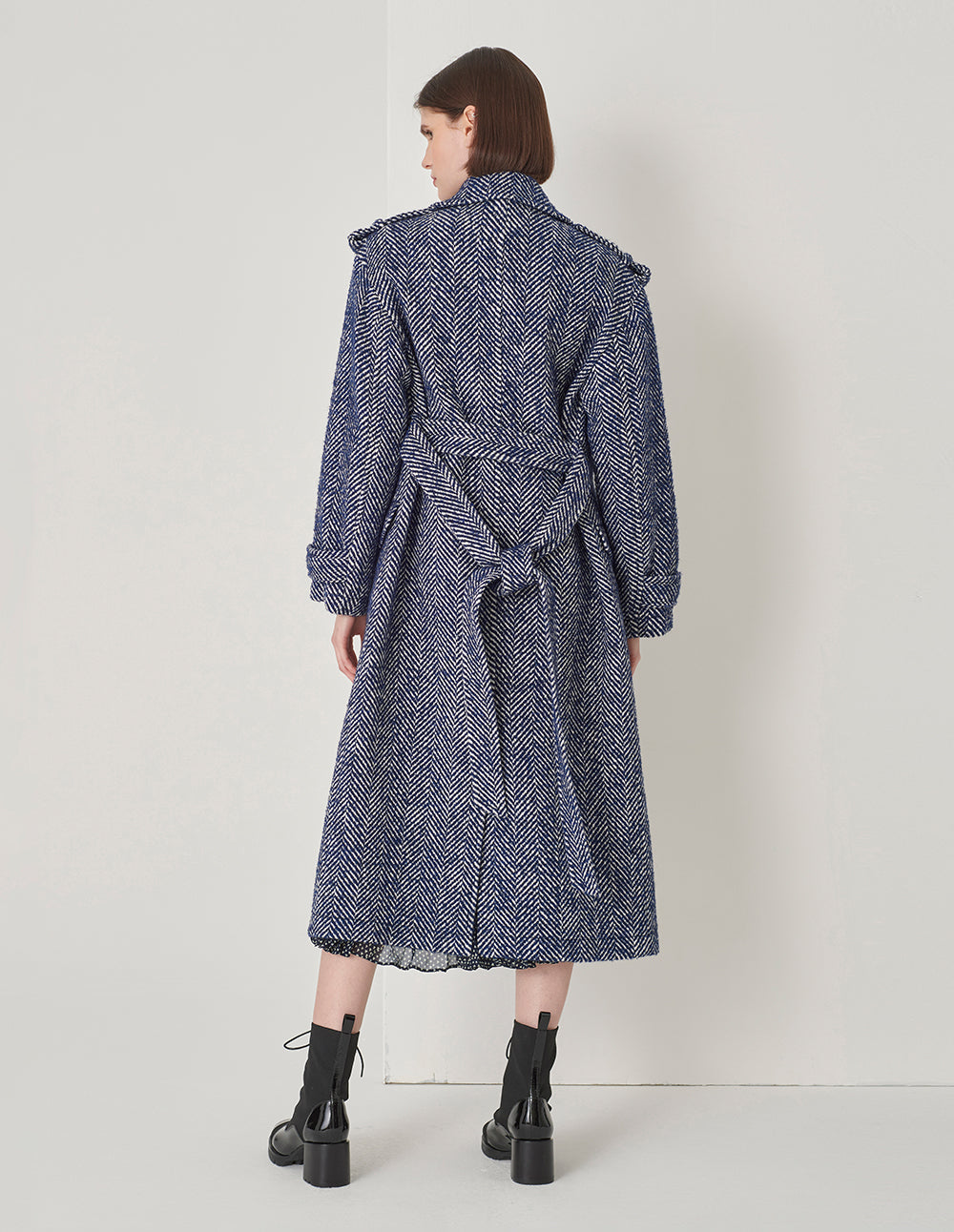 MARYLING Blue And White Patterned Lapel Double-Breasted Coat