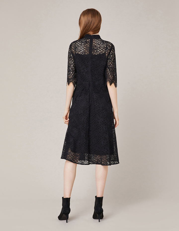 MARYLING High Collar A-Line Lace Dress