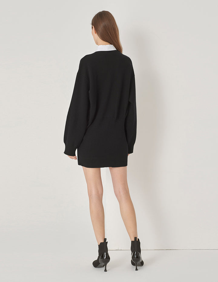 MARYLING Black And White Contrasting Knit Woven Dress