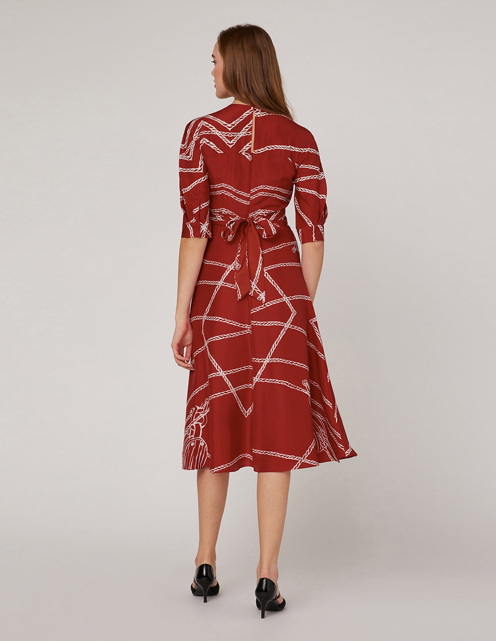 MARYLING Red white v-neck rope print dress