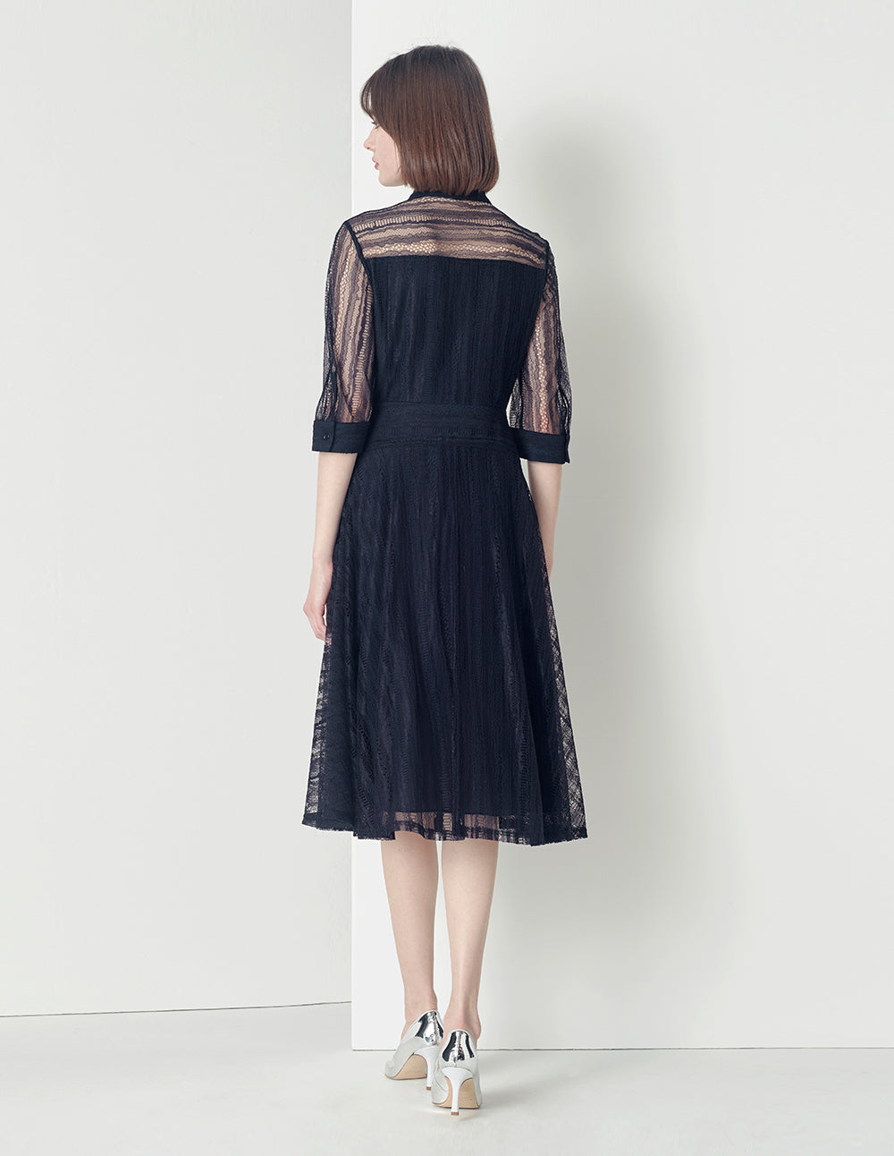 MARYLING Dark Blue Lace Shirt Dress