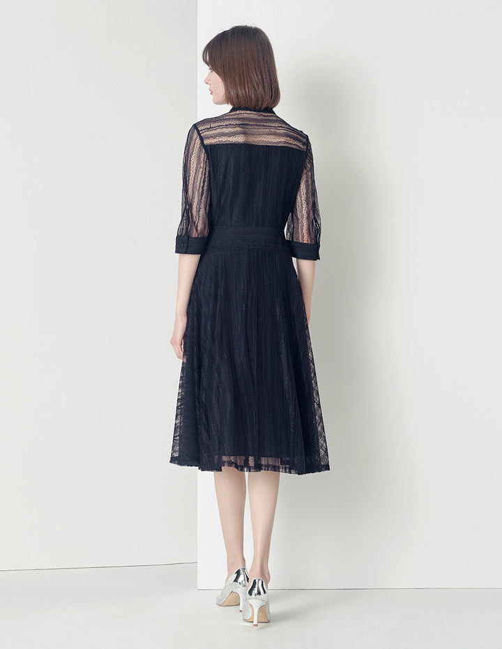 MARYLING Dark Blue Lace Shirt Dress