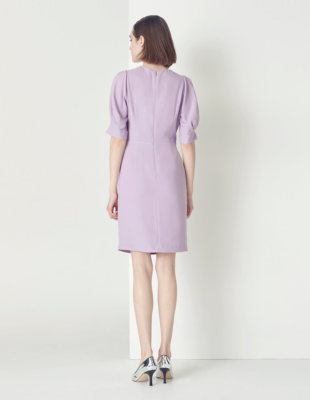 MARYLING V-Neck Puffed Sleeves Gathered Dress