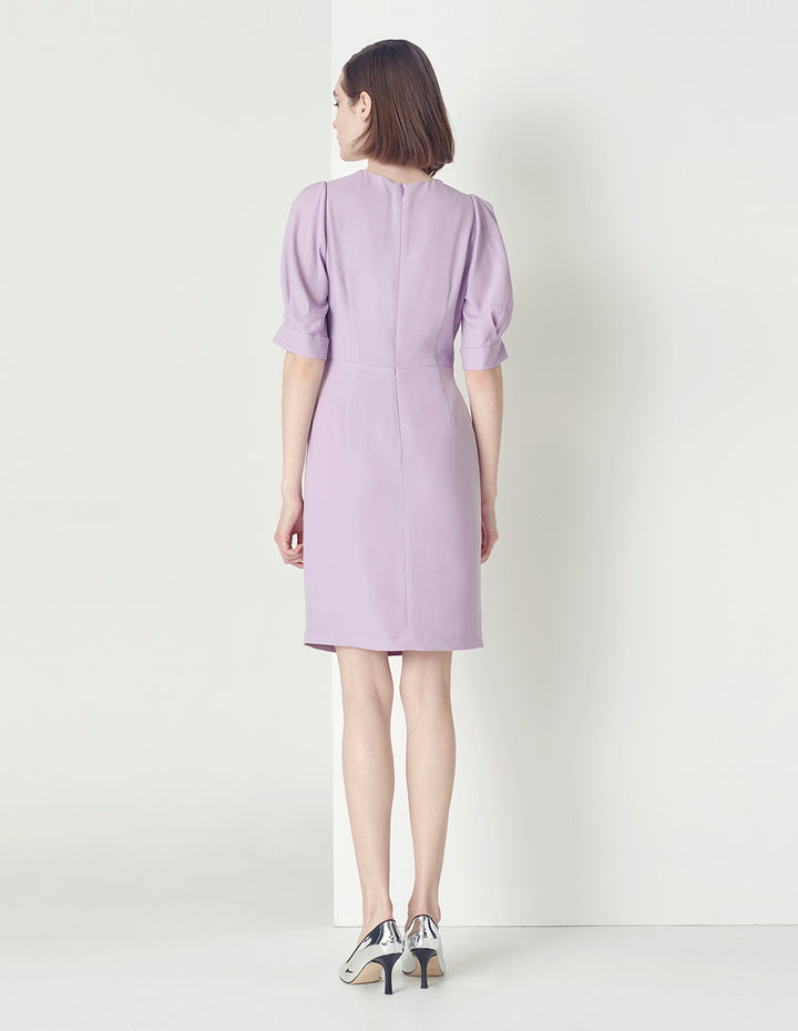 MARYLING V-Neck Puffed Sleeves Gathered Dress