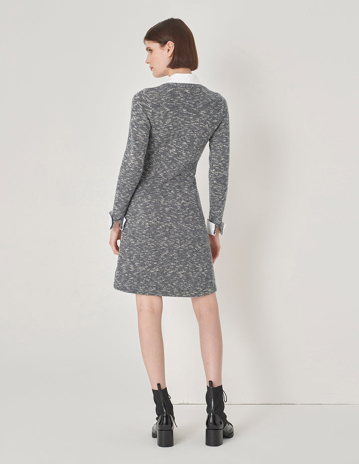 MARYLING Off-White Knit Shirt Collar Dress
