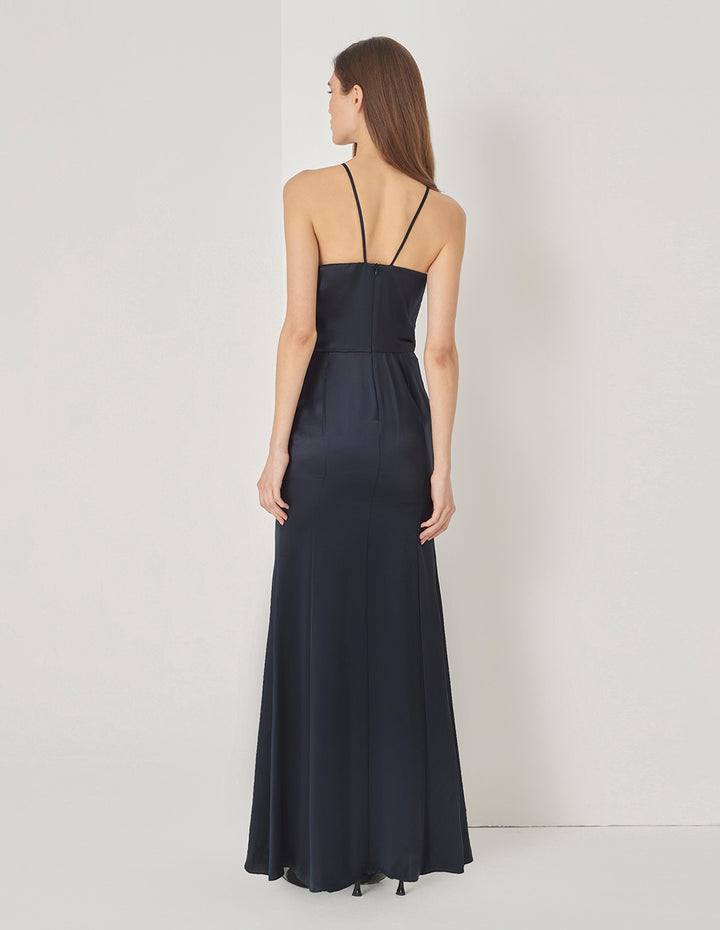 MARYLING Dark Blue Strapless Fishtail Slit Dress