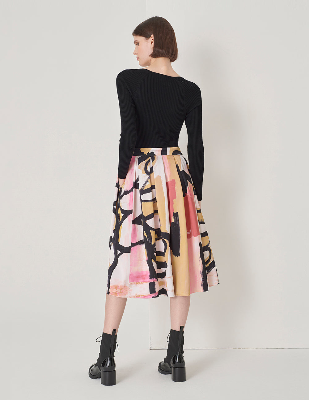 MARYLING V-Neck Knitted Art Print Dress