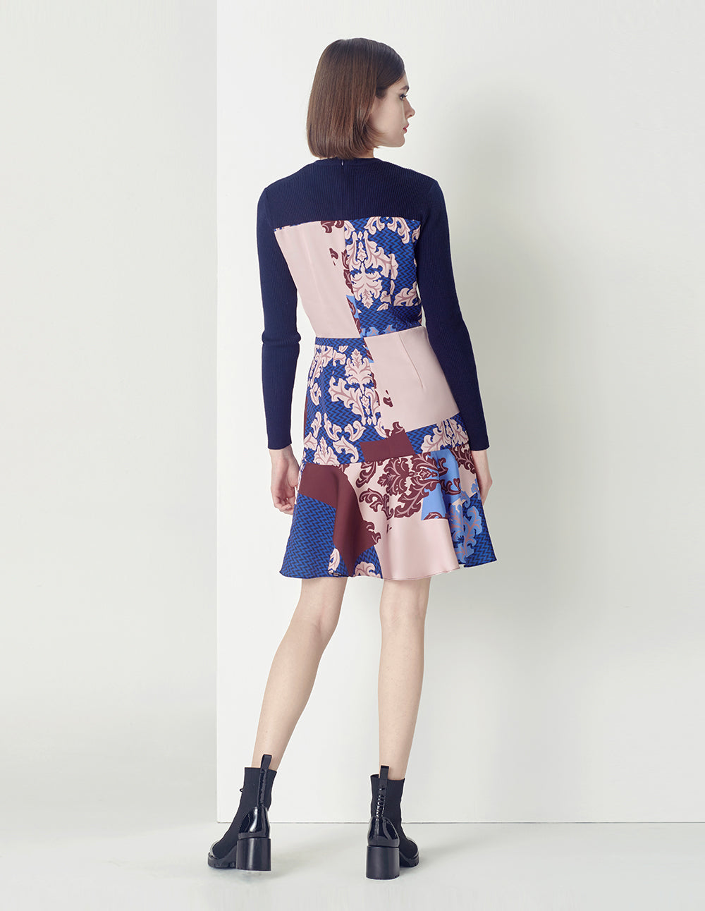 MARYLING Deep sea red flower V-neck knitted print dress