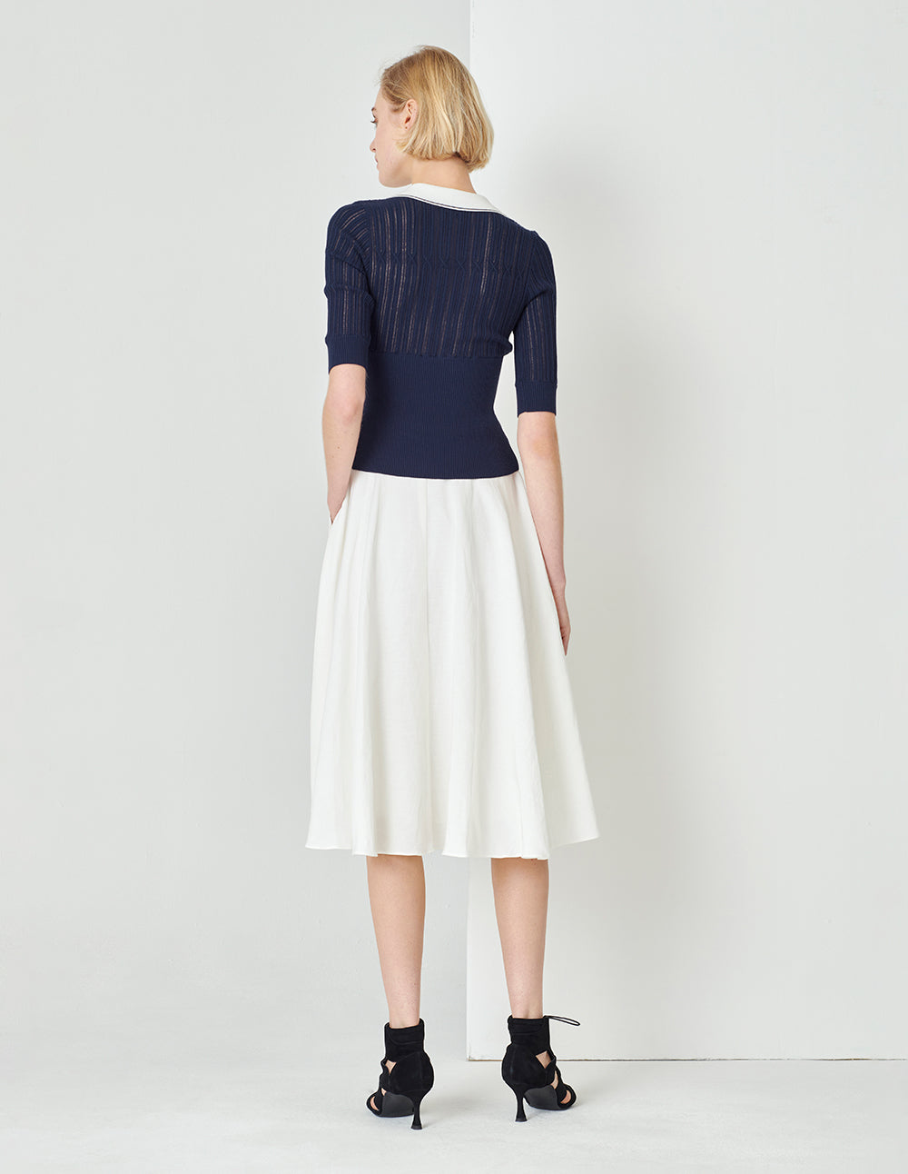 MARYLING Midnight Blue Polo Shirt Collar Colour block Knit Sweatshirt