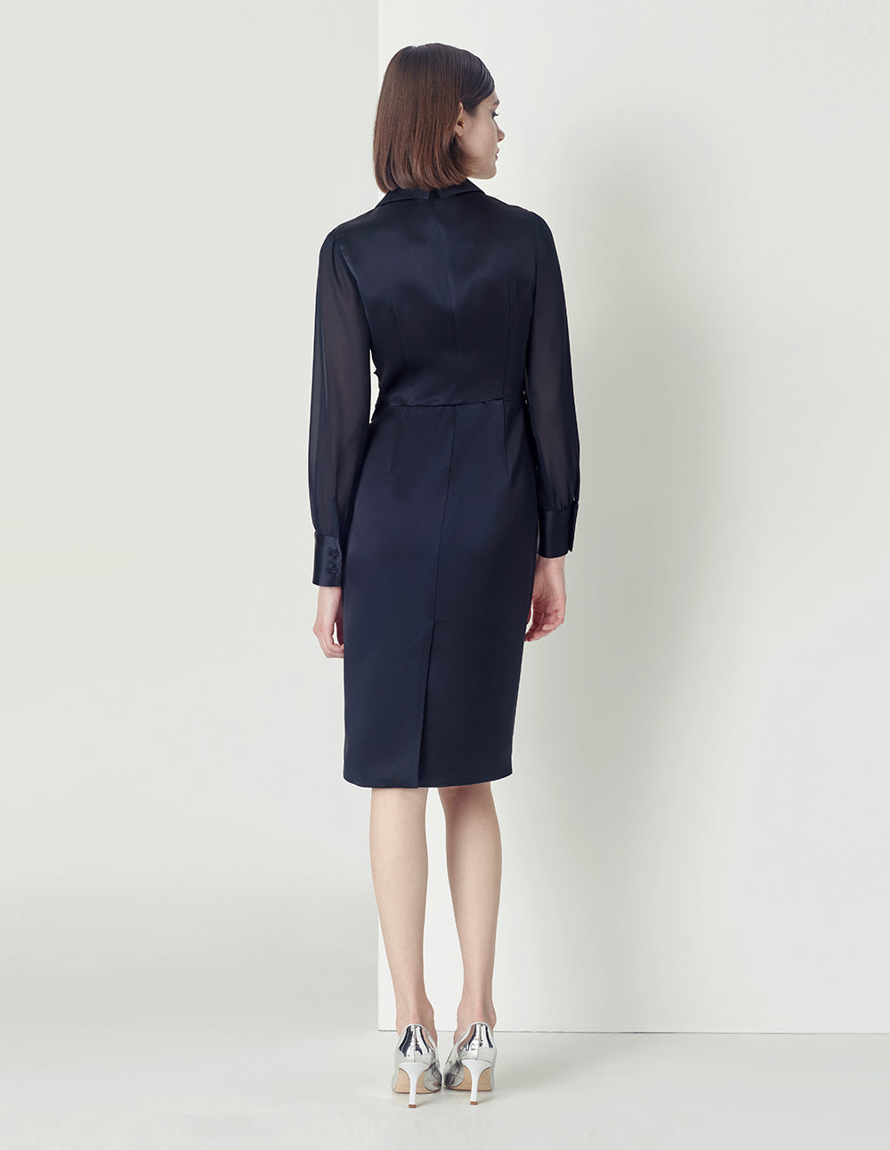 MARYLING Notch-Lapel Satin Acetate Dress