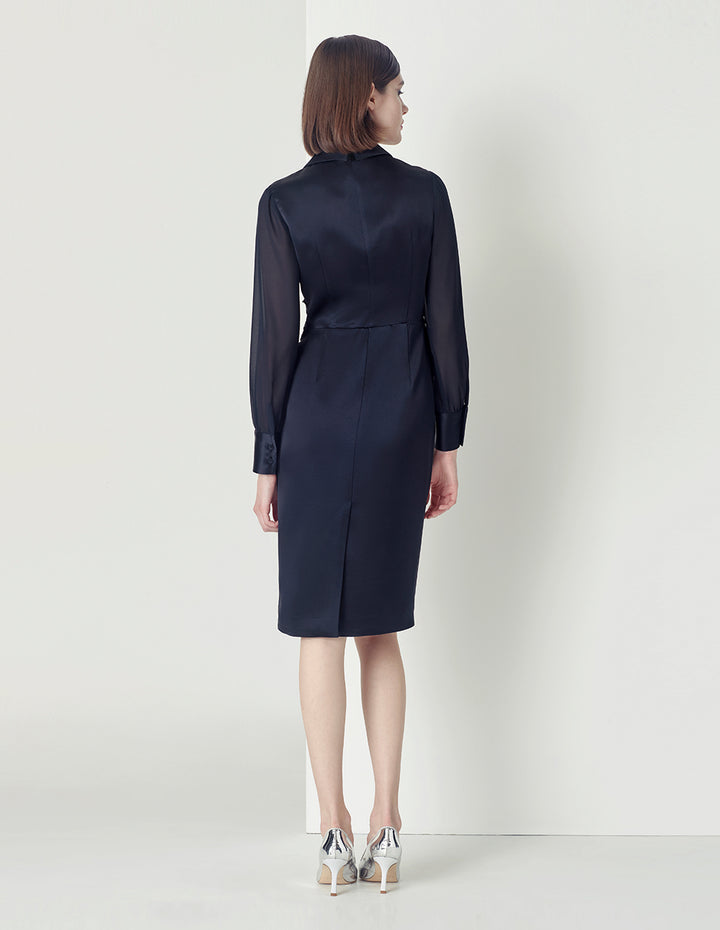 MARYLING Notch-Lapel Satin Acetate Dress