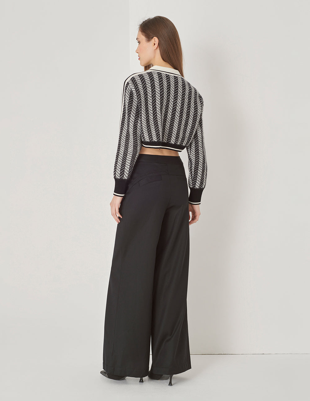 MARYLING Black Gray Small Lapel Knit Cardigan