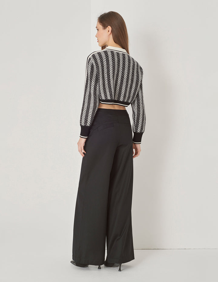 MARYLING Black Gray Small Lapel Knit Cardigan