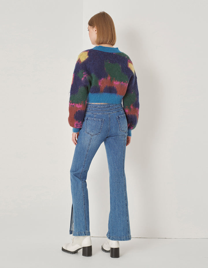 MARYLING Blue Graffiti Mixed Color Knitted Cardigan