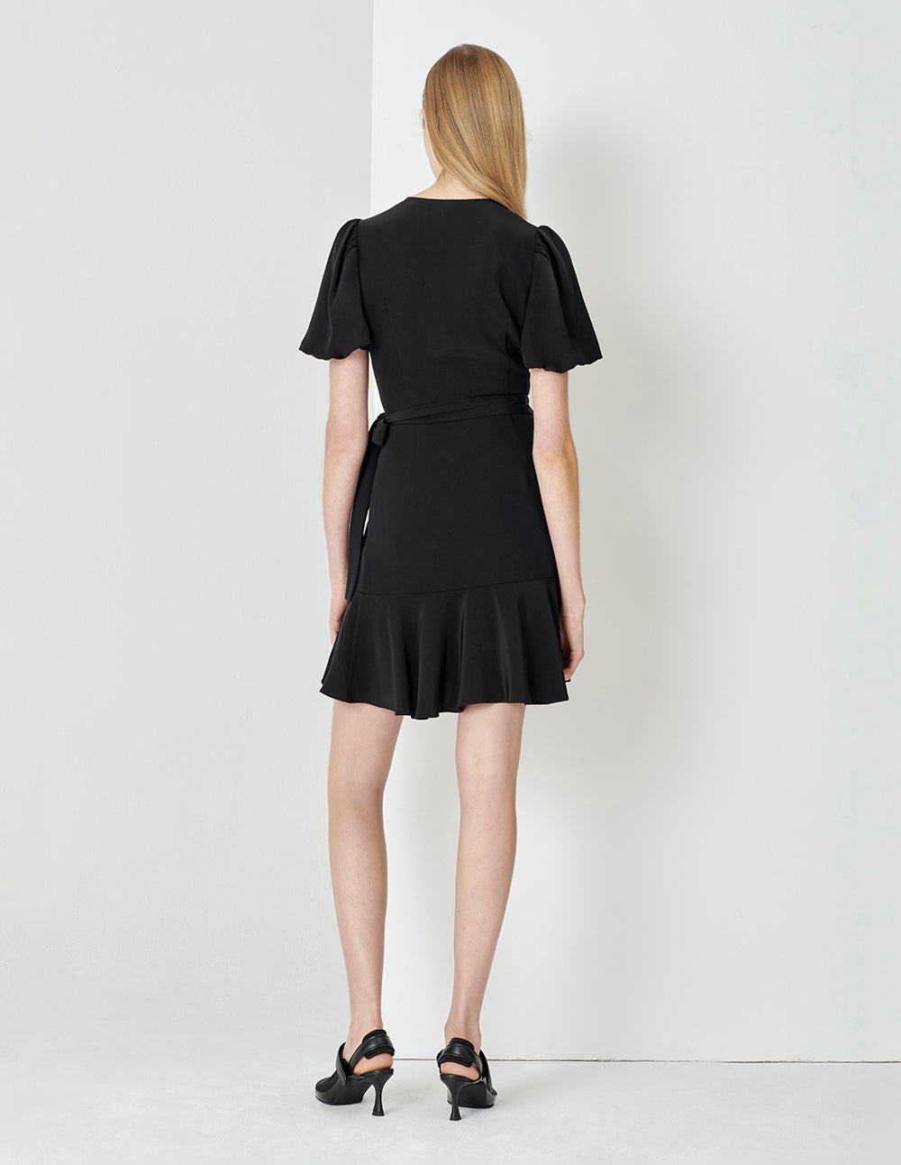 MARYLING Black V Neck One Piece Ruffle Dress