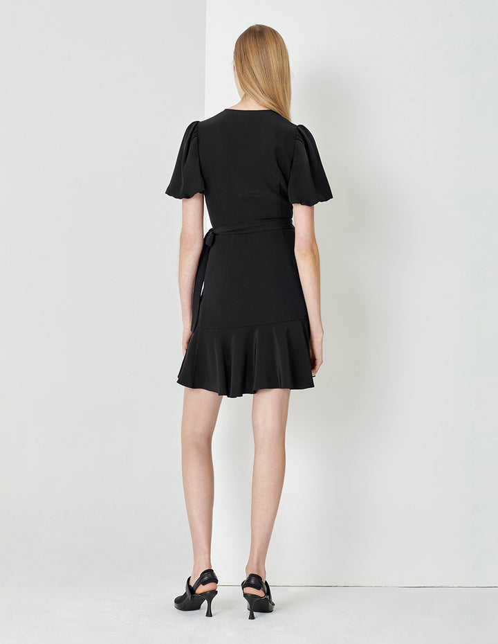 MARYLING Black V Neck One Piece Ruffle Dress