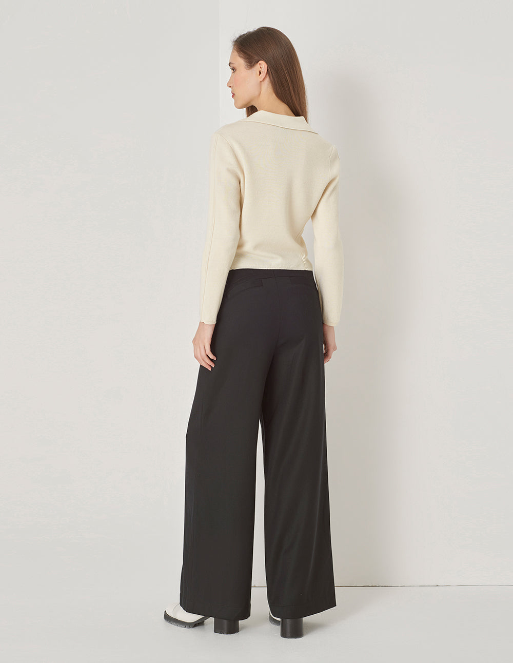 MARYLING Lapel-Collar Skinny Double-Breasted Sweater Top