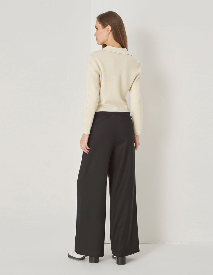 MARYLING Lapel-Collar Skinny Double-Breasted Sweater Top
