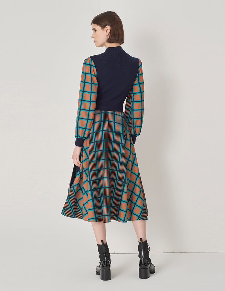 MARYLING Art Cube V Neck Knit Woven Dress