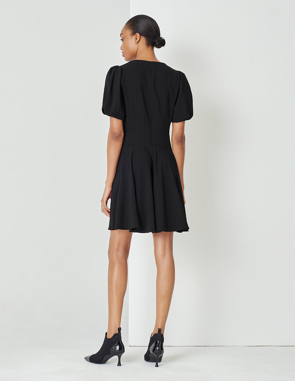 MARYLING Black Generous Collar Puff Sleeve Little Black Dress