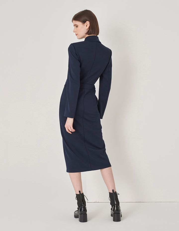 MARYLING Peak Lapel Knitted Suit Dress