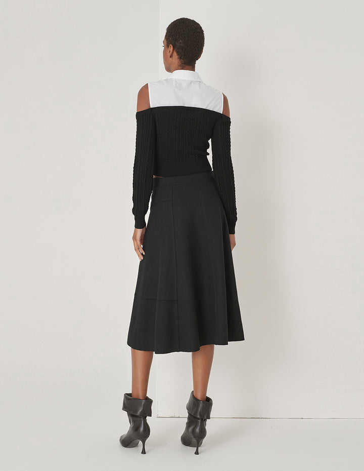 MARYLING Black And White Contrasting Off-Shoulder Stitched Top