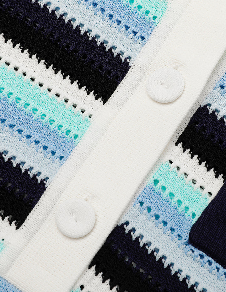 MARYLING Blue-Green Striped Knit Pullover