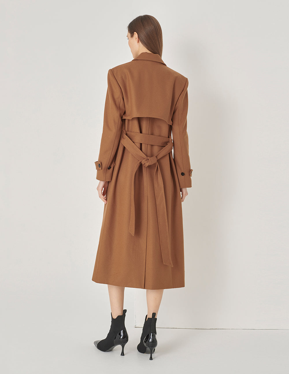 MARYLING Caramel Suit Collar Trench Coat Long Coat