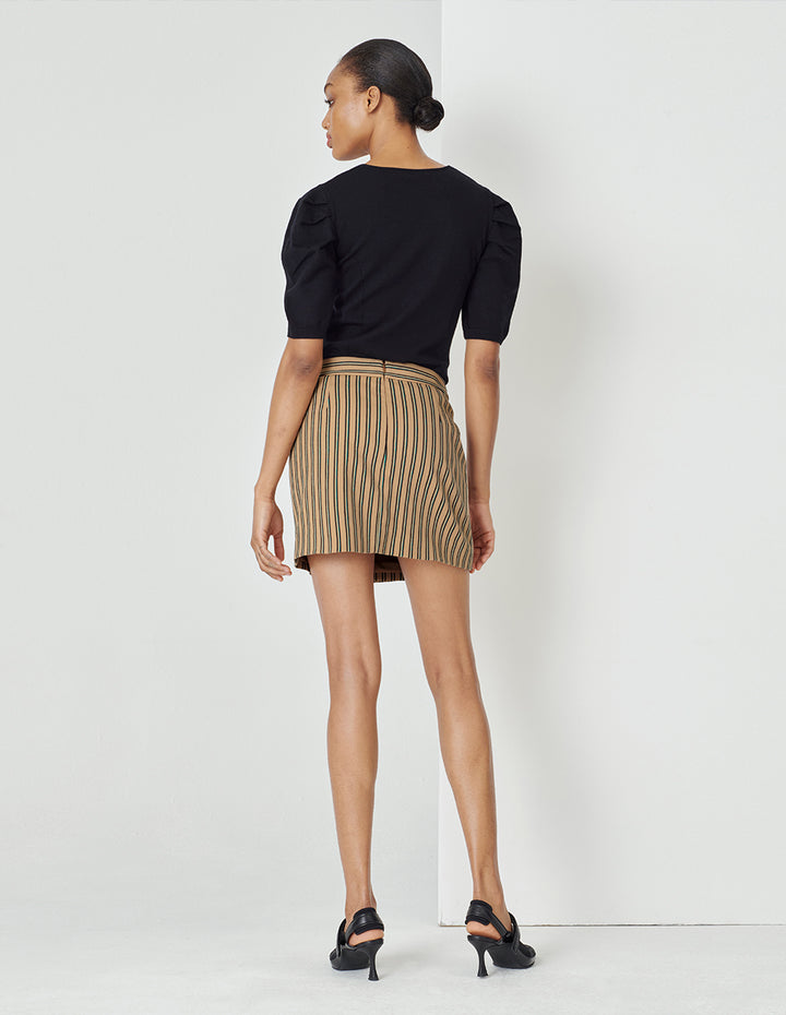 MARYLING Desert Vertical And Horizontal Small A Double-Layer Detail Striped Miniskirt