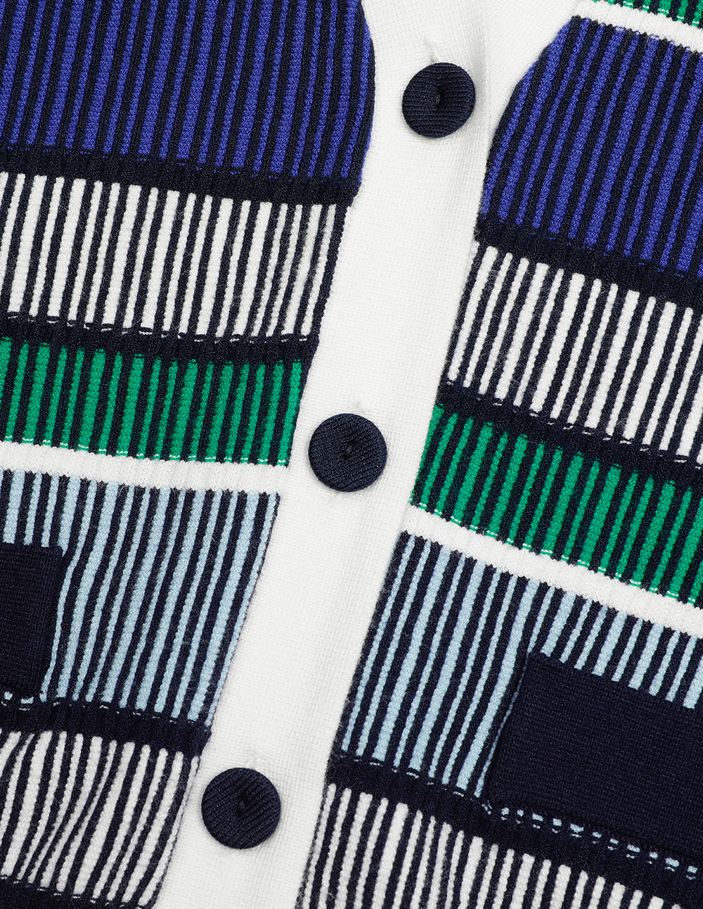 MARYLING Blue Green Striped Knitted Cardigan
