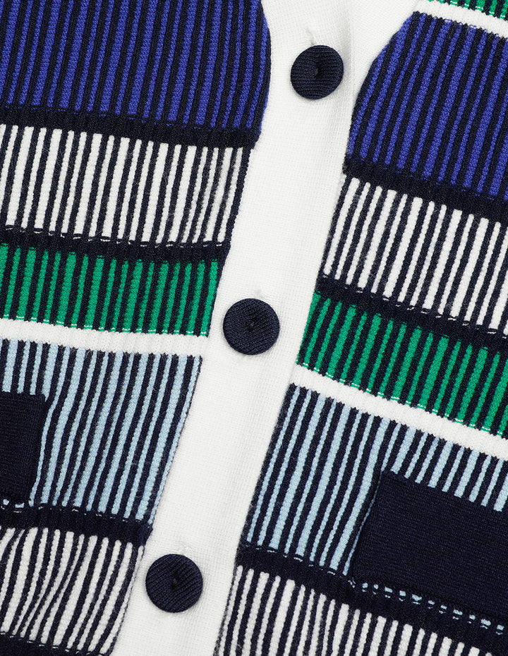 MARYLING Blue Green Striped Knitted Cardigan