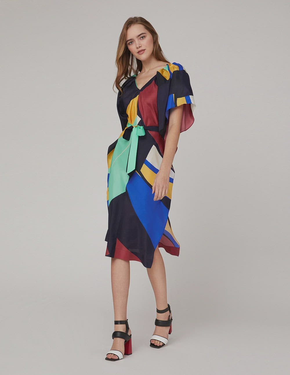 MARYLING V-neck ruffled sleeves dress