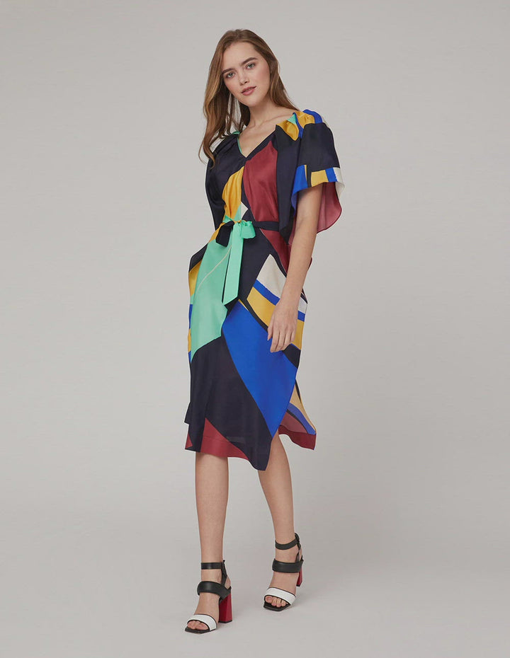 MARYLING V-neck ruffled sleeves dress