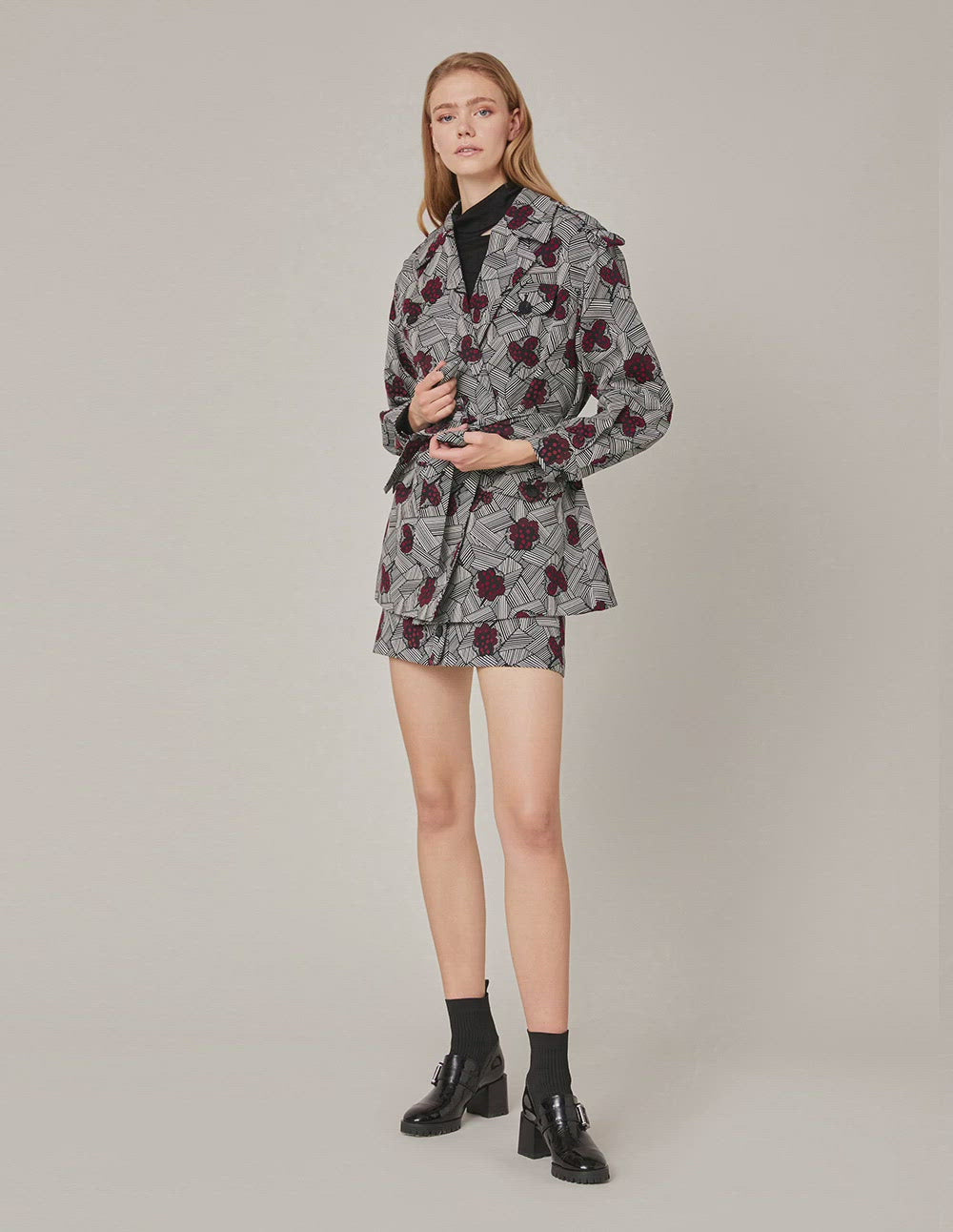 MARYLING Rose Pattern Jacquard Mini Skirt