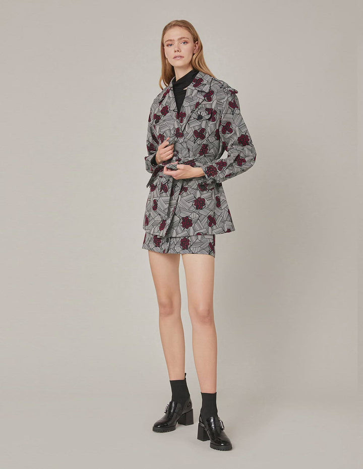 MARYLING Rose Pattern Jacquard Mini Skirt