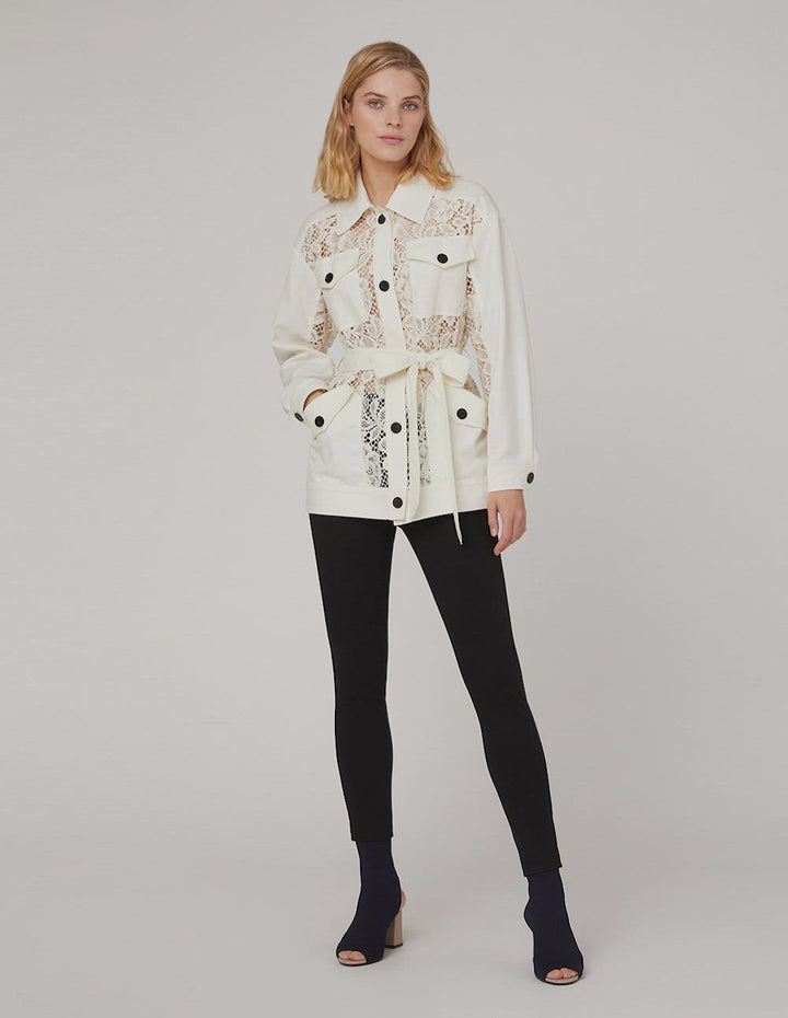 MARYLING Lace pockets self-belt Jacket