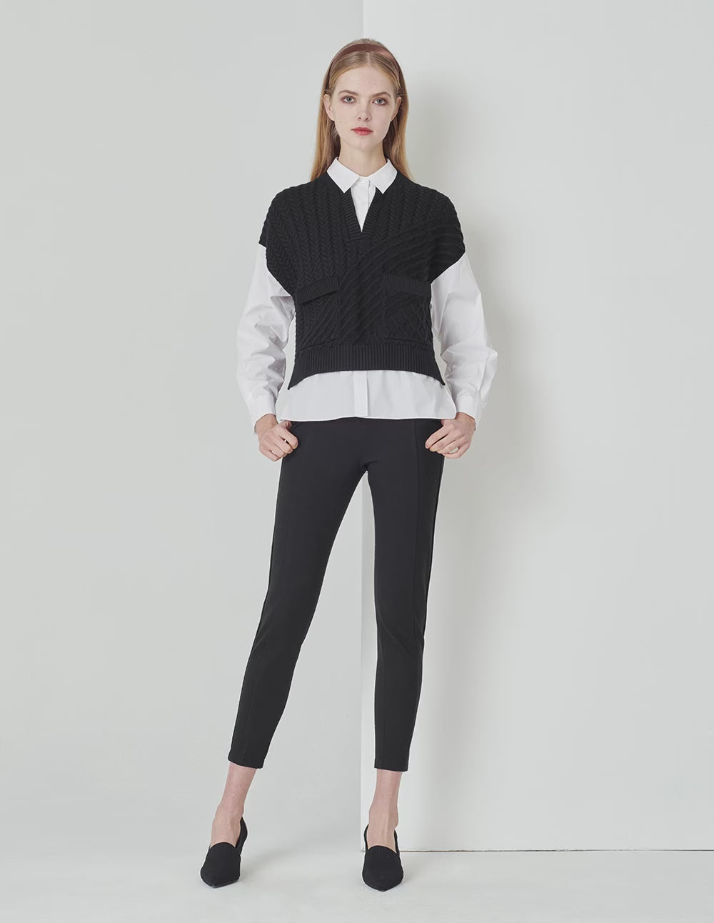 MARYLING  Classic All-Match Black And White Knitted Pullover