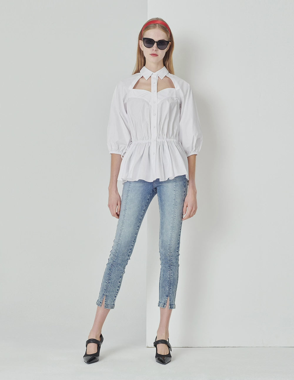 MARYLING White Tooling Pocket Shirt Top
