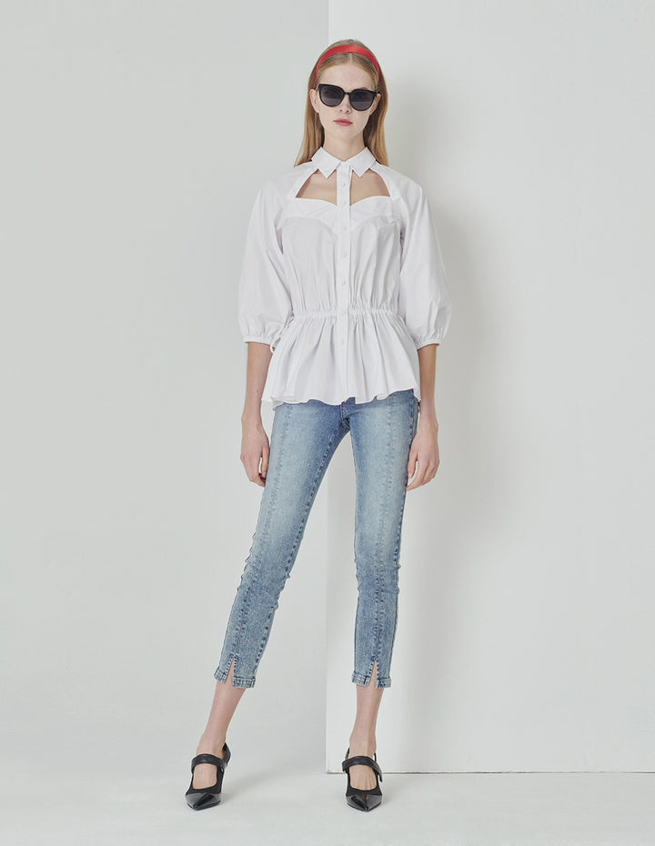MARYLING White Tooling Pocket Shirt Top