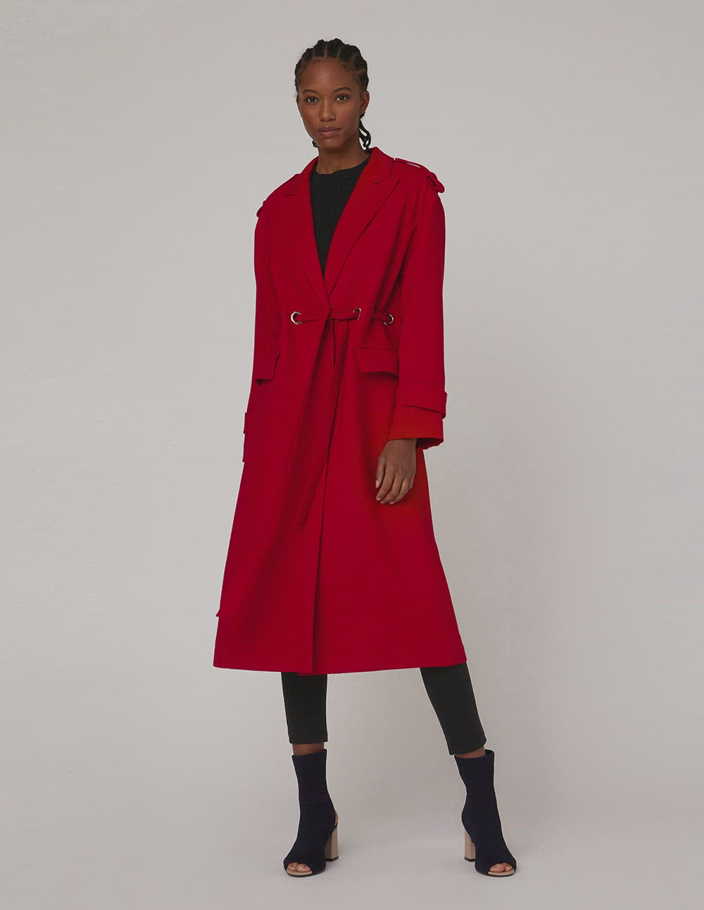 MARYLING Peak Lapel Single-Breasted Self-Tie Coat