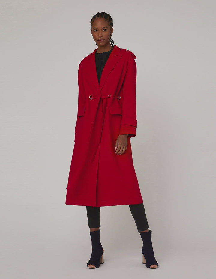 MARYLING Peak Lapel Single-Breasted Self-Tie Coat