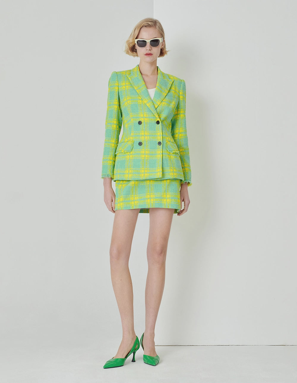 MARYLING Spring Green Plaid Mini Skirt