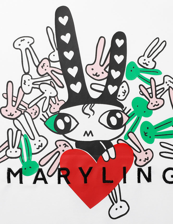 MARYLING White Rabbit Print Loose Fit Short Sleeve T-Shirt