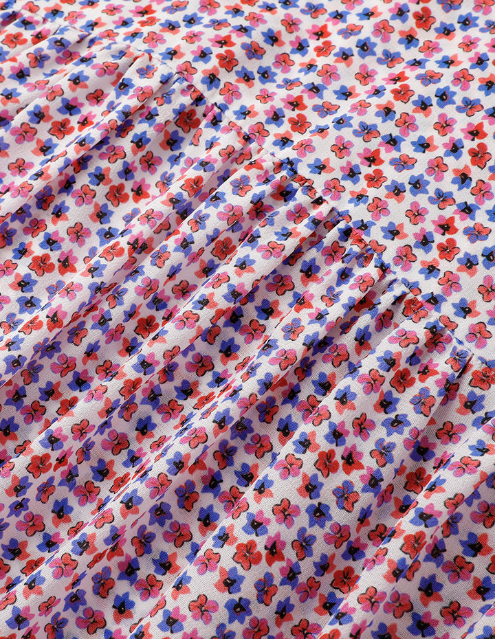 MARYLING Colourful Floral Shirt Collar A Hem Silk Print Top