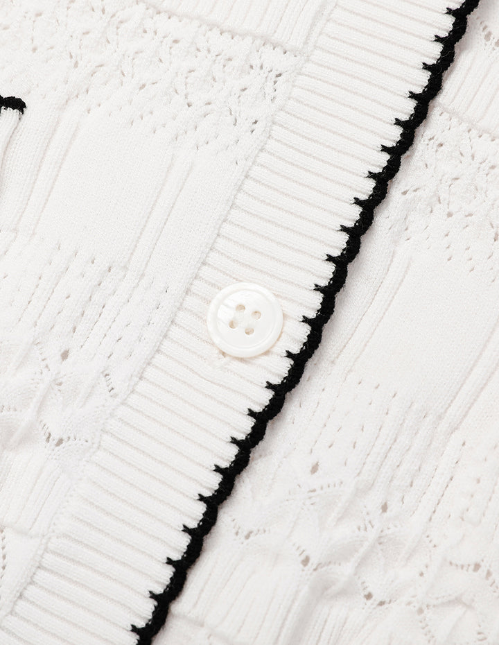 MARYLING Black and white contrast V-neck knitted cardigan