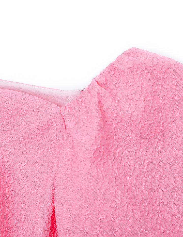 MARYLING Peach Pink One-Collar Puff Shoulder Dress