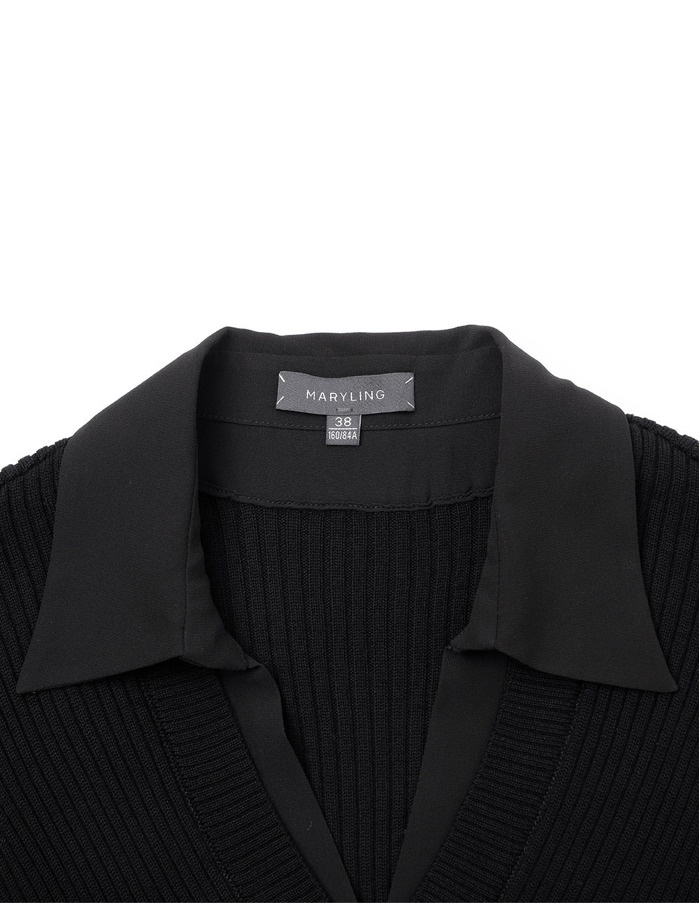 MARYLING  Classic Black Shirt Collar A Line Knitted Top