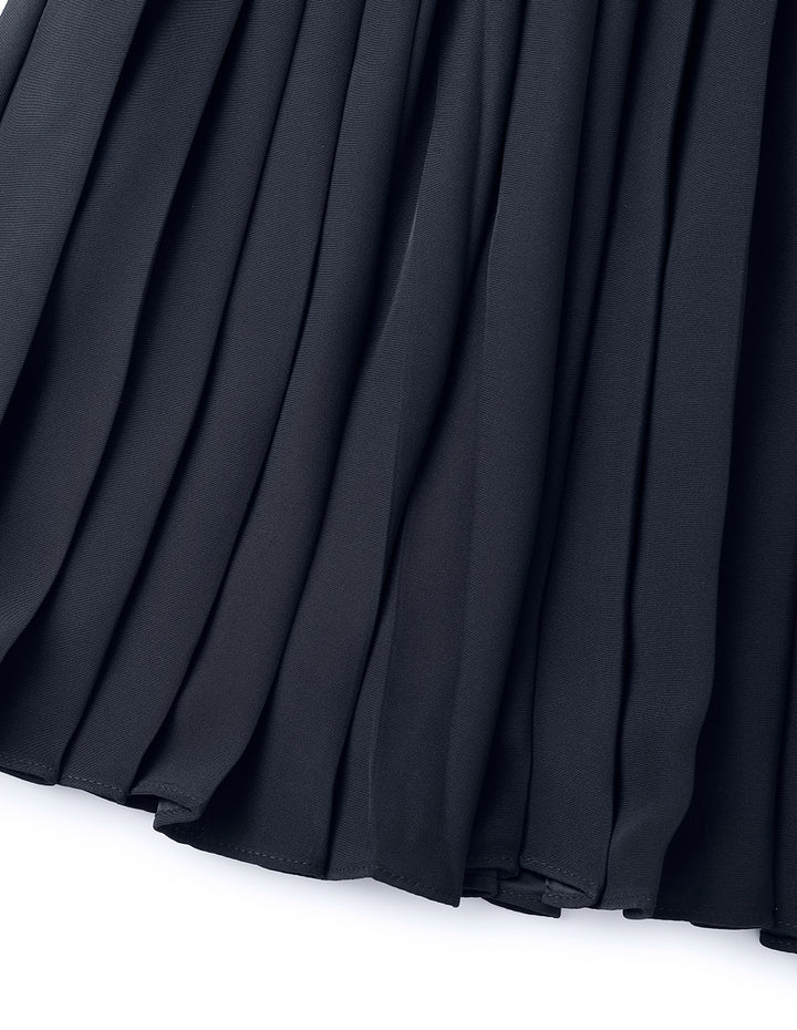 MARYLING Dark Blue Faux Two-Piece Suit Pleated Dress