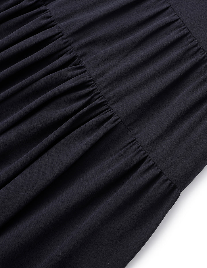 MARYLING Dark Blue One Shoulder Puff Sleeve Georgette Dress