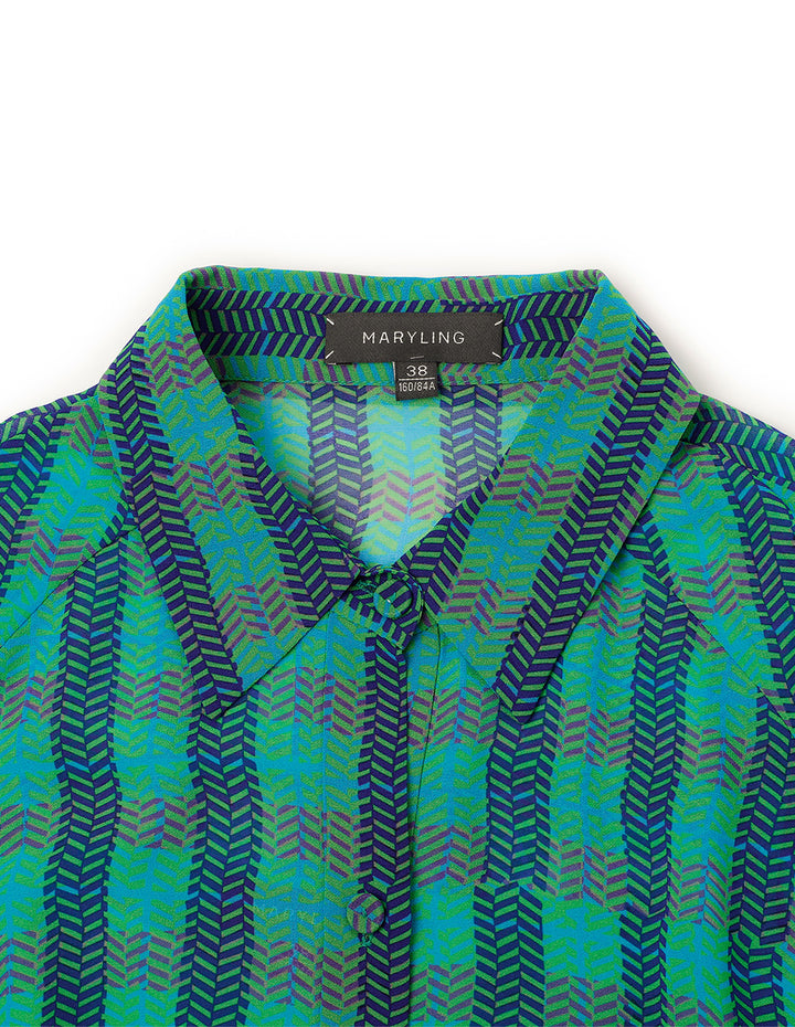 MARYLING Blue/Green Checked Print Blouse